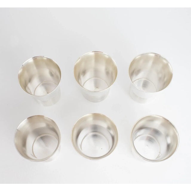 Art Deco Silver Plate Cocktail Shaker and Six Barware Glasses For Sale - Image 12 of 14