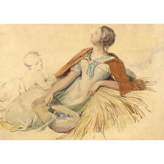 Joshua Cristall, Mother & Child by Haystack, Early 19th Century, Watercolour For Sale - Image 3 of 3