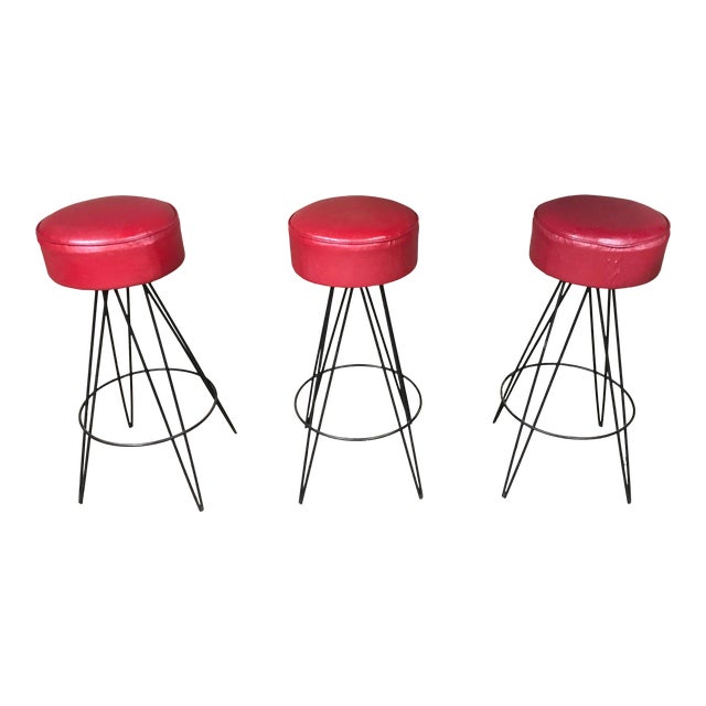 Mid Century Iron Bar Stools Set Of 3 Chairish