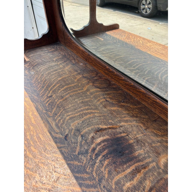 Antique Arts & Crafts Dressing Cabinet, Quarter Sawn Oak Vanity Dresser, Mission Oak Cabinet With Mirror, Tiger Oak Furniture For Sale - Image 10 of 12