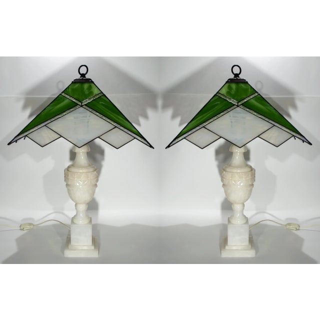 Vintage Alabaster and Glass Table Lamps, Set of 2 For Sale - Image 3 of 13
