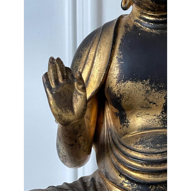 Japanese Antique Gilt Wood Amitabha Buddha on Loctus Throne Statue For Sale - Image 11 of 17