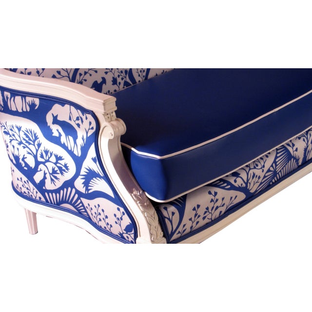 Mid 20th Century Vintage Blue Boho Folk Enchanted Nature Print Sofa For Sale - Image 5 of 13