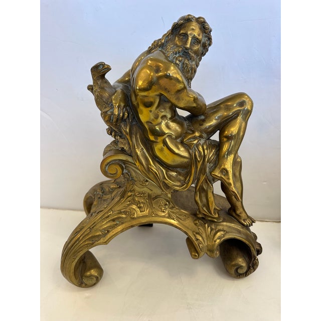 Metal Antique Bronze Figural Andirons -a Pair For Sale - Image 7 of 16
