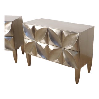 Pair Bernhardt Dahlia German Silver Wrapped Nightstands Bedside Chests For Sale