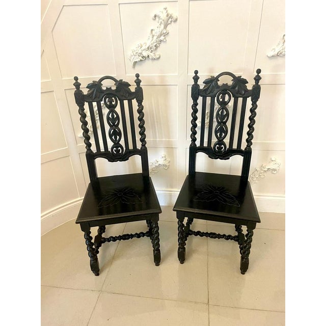 Set of Victorian Carved Ebonised Oak Side Chairs, 1860s For Sale - Image 14 of 14