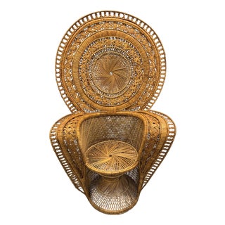 1960s Vintage Italian Grand Wicker Peacock Chair For Sale