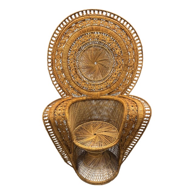 1960s Vintage Italian Grand Wicker Peacock Chair For Sale