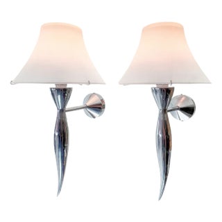 Gau-Cast Aluminum and Glass Wall Lamps from Maison Lucien, 1980s, Set of 2 For Sale