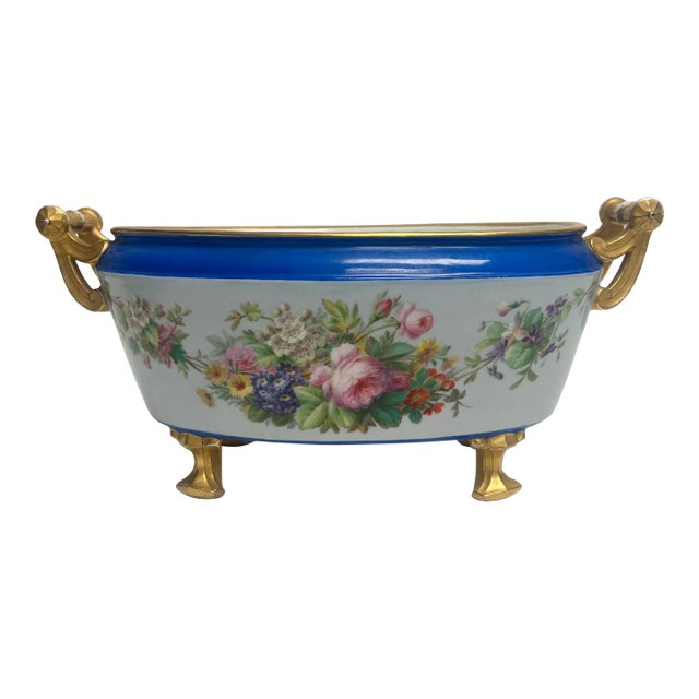 French Antique Old Paris Floral Painted Jardiniere For Sale
