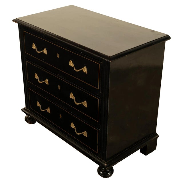 Wood Antique Early 19th C Regency Ebonized Japanned Lacquered Pine Chest Drawers 1820 For Sale - Image 7 of 12