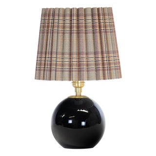 Giorgio Black Glass Mini Lamp, Natural Brass with Plaid Wave Pleat Shade For Sale