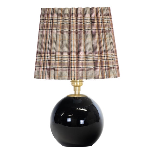 Giorgio Black Glass Mini Lamp, Natural Brass with Plaid Wave Pleat Shade For Sale