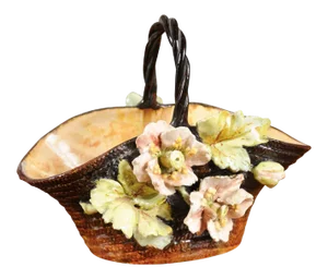 French Ecole de Fontainebleau Barbotine Jardinière Basket with Floral Décor