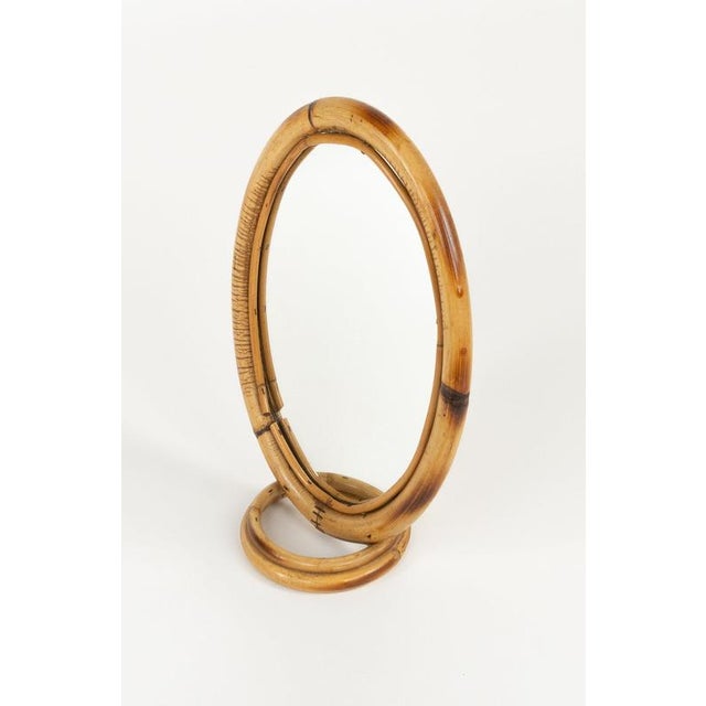 Mid-Century Oval Table Vanity Mirror in Bamboo and Rattan, Italy, 1970s For Sale - Image 9 of 13