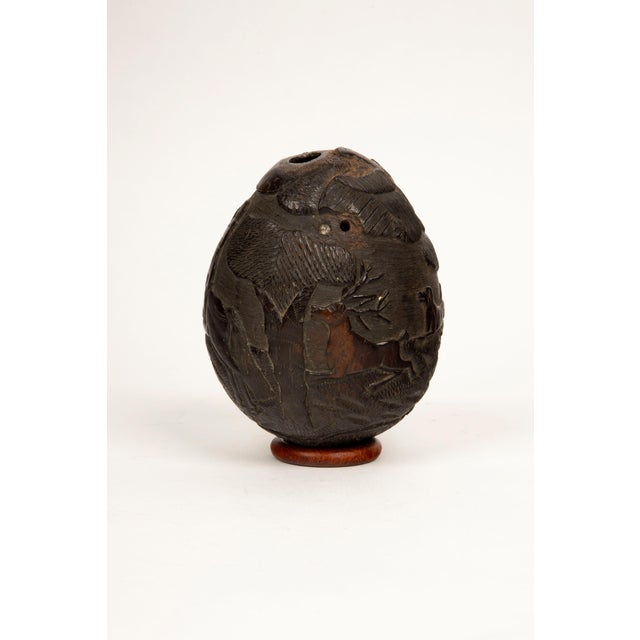 Textile 19th-Century French Colonial Carved Coconut Bugbear Flask For Sale - Image 7 of 12