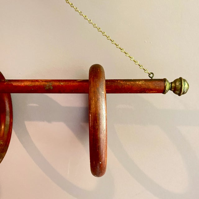 Wood Belle Epoque Three Ring Wood & Brass Hanging Towel Rack For Sale - Image 7 of 12