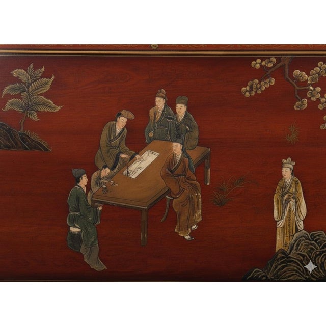 This piece is a vibrant expression of Chinoiserie, the Western adoption of Chinese aesthetics. It draws upon centuries of...