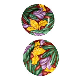 Vintage Fitz and Floyd Tropical Pattern Bread Plates- A Pair For Sale