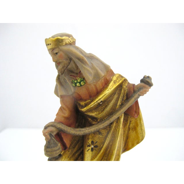 Figurative Anri Italy Wisemen King Balthazar Ulrich Bernardi Gilt Wood Nativity 4" Figurine For Sale - Image 3 of 7