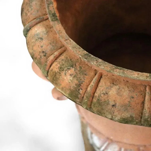 Terra Cotta Pair of Vintage Classical Terra Cotta Colored Plaster Garden Urns C1940 For Sale - Image 8 of 9