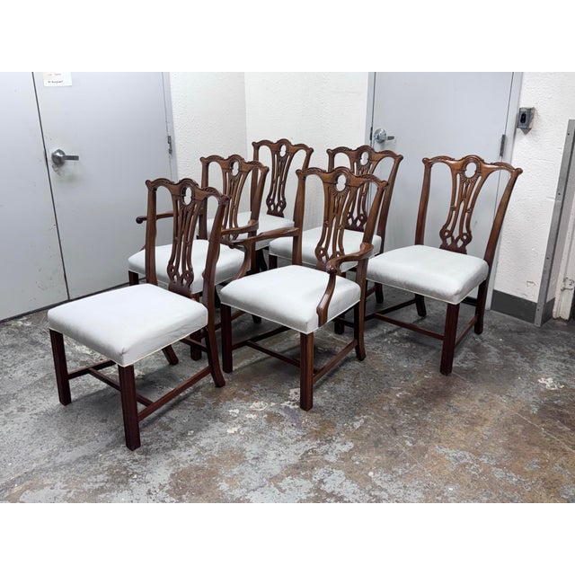 Design Plus Gallery presents a Set of Six Duncan Phyfe Dining Room Chairs. The set is complete for a family dining area...