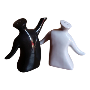 Modern Ceramic Salt & Pepper Shakers, Anthropomorphic Black & White Figures