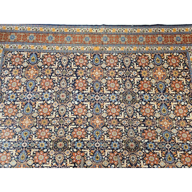 Navy Blue Vintage Persian Tabriz Afshan Rug, Hand-Knotted Wool, Allover Geometric Caucasian Kuba Pattern, Navy & Red, 10x14 For Sale - Image 8 of 12