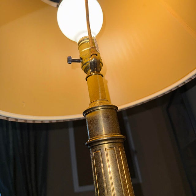 Vintage Brass Stiffel Hollywood Regency Table Lamp MCM 26” Tall 11.5” With Original Silk Shantung Pleated Shade. For Sale - Image 11 of 15