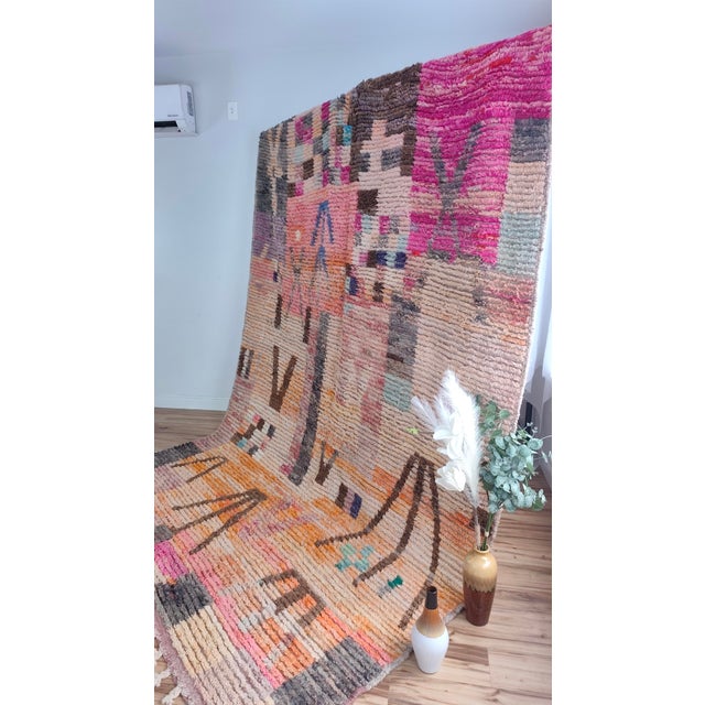 Contemporary Pink Turquoise Patchwork Wool Moroccan Rug For Sale - Image 16 of 17
