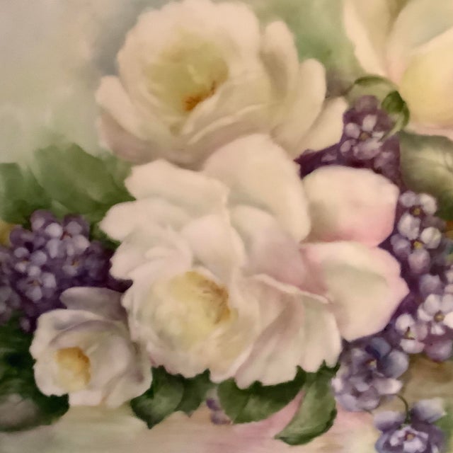 Vintage meticulously painted porcelain plaque signed by artist Rose Reck. Featuring a gilt wood frame - the porcelain is...