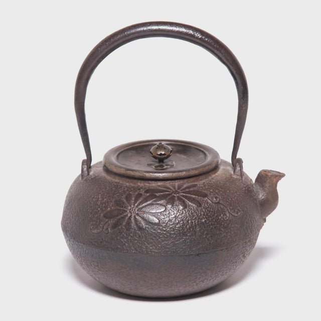 Japanese Meiji Iron Teapot With Chrysanthemum Blossoms For Sale - Image 9 of 9