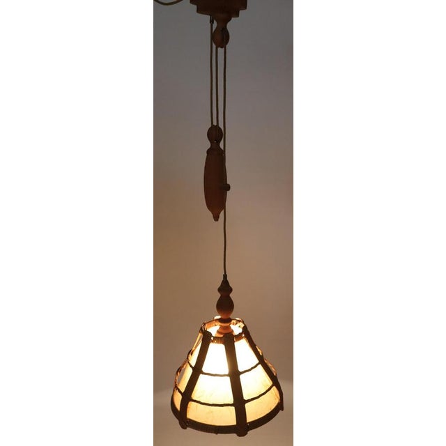 Swedish Counterweight Pendant Lamp in Pine Wood and Parchment Paper, 1970s For Sale - Image 6 of 18