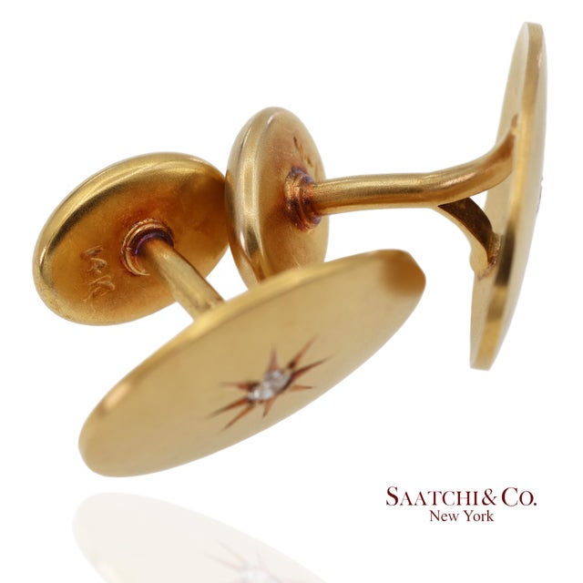 Vintage 14k 585 Solid Yellow Gold Old Cut Natural Diamond Cufflinks, A Pair For Sale - Image 11 of 12