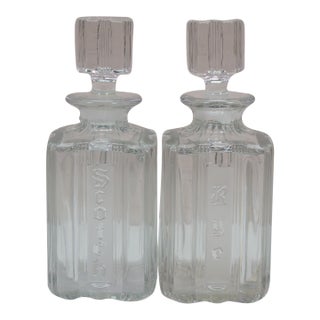 2 Fostoria Sunray Blown Glass Scotch Rye Liquor Decanter Bottles 9" For Sale