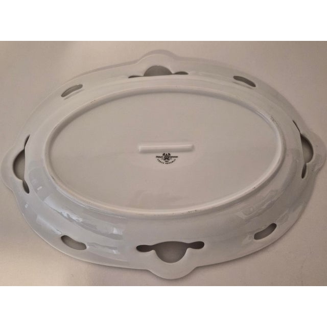 French Country Vintage Pirkenhammer Czech Porcelain Oval Serving Platter With Pierced Openwork Rim For Sale - Image 3 of 3