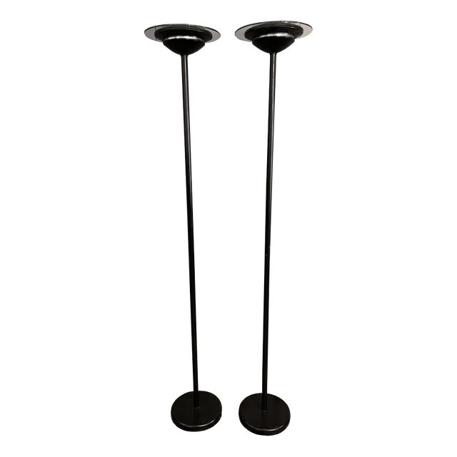 Black Lacquered Metal & Glass Lamps, 1980s, Set of 2 For Sale