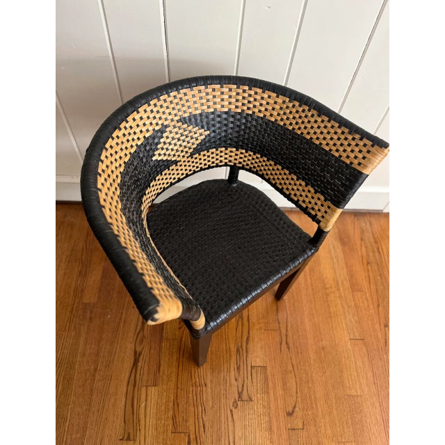 Mid 20th Century Vintage Black and Tan Rattan Arm Chair For Sale In Richmond - Image 6 of 6