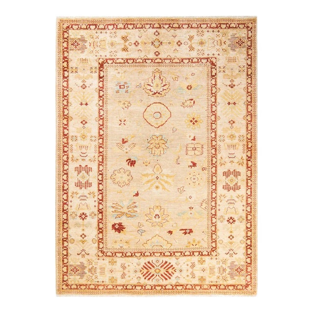 Vintage Tribal Hand Knotted Wool Area Rug, Sand - 6'5" X 8'10" For Sale - Image 9 of 9