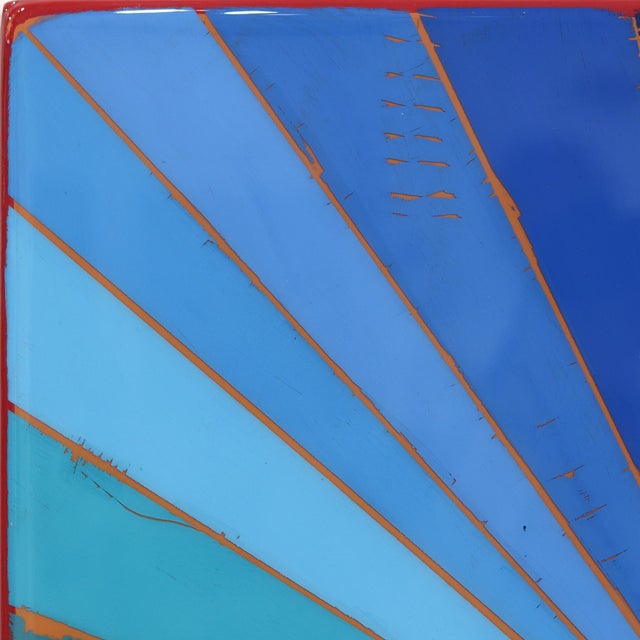 Wiggle Room 41 - Original Blue Green Geometric Minimalist Acrylic and Resin Abstract on Wood Panel For Sale - Image 4 of 9