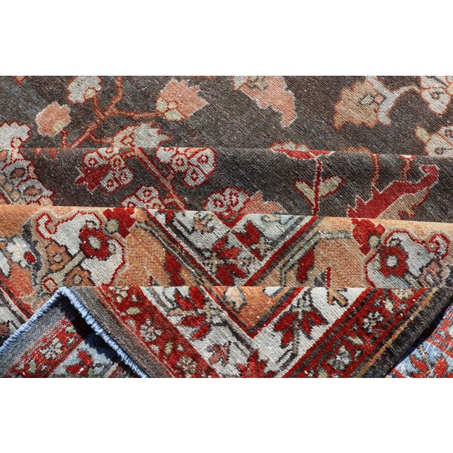 Square Antique Persian Malayer Rug With a Brown Field and Stylized Floral Design 11 X 13 For Sale - Image 17 of 18