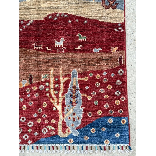 Persian Red Persian Style Gabbeh Rug Runner, 02'08 X 06'08 For Sale - Image 3 of 11
