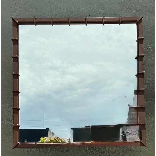 Late 20th Century Vintage Patinated Metal and Mirrored Glass Wall Mirror For Sale - Image 5 of 12