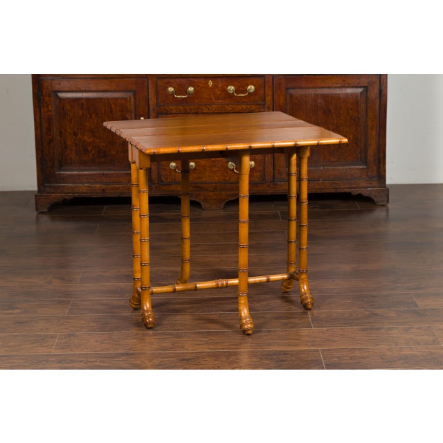 English Walnut Drop-Leaf Table with Faux-Bamboo Base, circa 1900 For Sale - Image 9 of 12