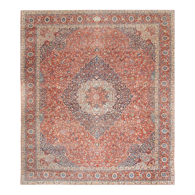 Rust Persian Antique Tabriz 14'6'' X 17'6'' For Sale