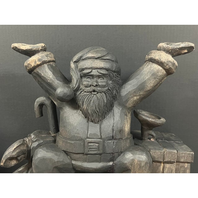Vintage Hand Carved Wooden Santa Claus Paper Mache Molding Block Sculpture For Sale In New York - Image 6 of 10