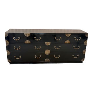 Chokin Art Collection Black Lacquered/Brass Asian Style Campaign Dresser For Sale