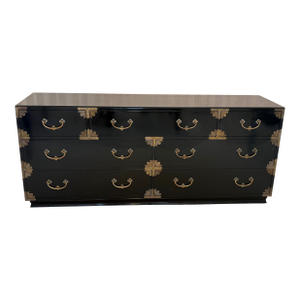 Chokin Art Collection Black Lacquered/Brass Asian Style Campaign Dresser