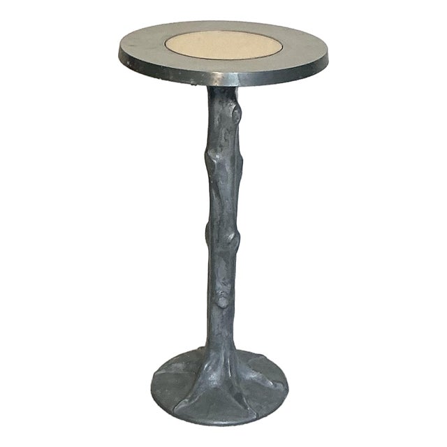1970s Vintage Drink Table Solid Cast Aluminum Tree Trunk Design For Sale