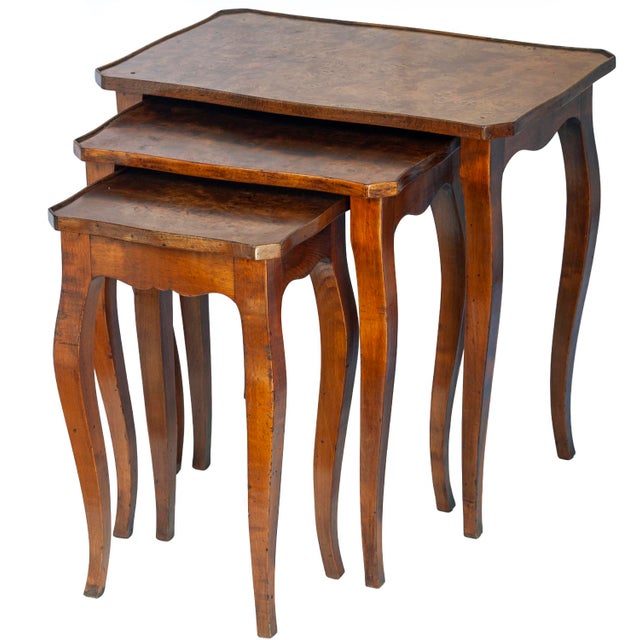 Set of 3, Antique Italian Burl WoodNesting Tables For Sale - Image 4 of 14
